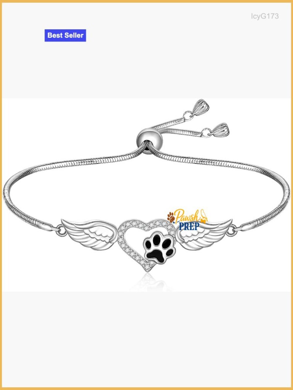 Sterling Silver Paw Print Bracelet Adjustable Angel Wing Memorial Pet Lover Gift